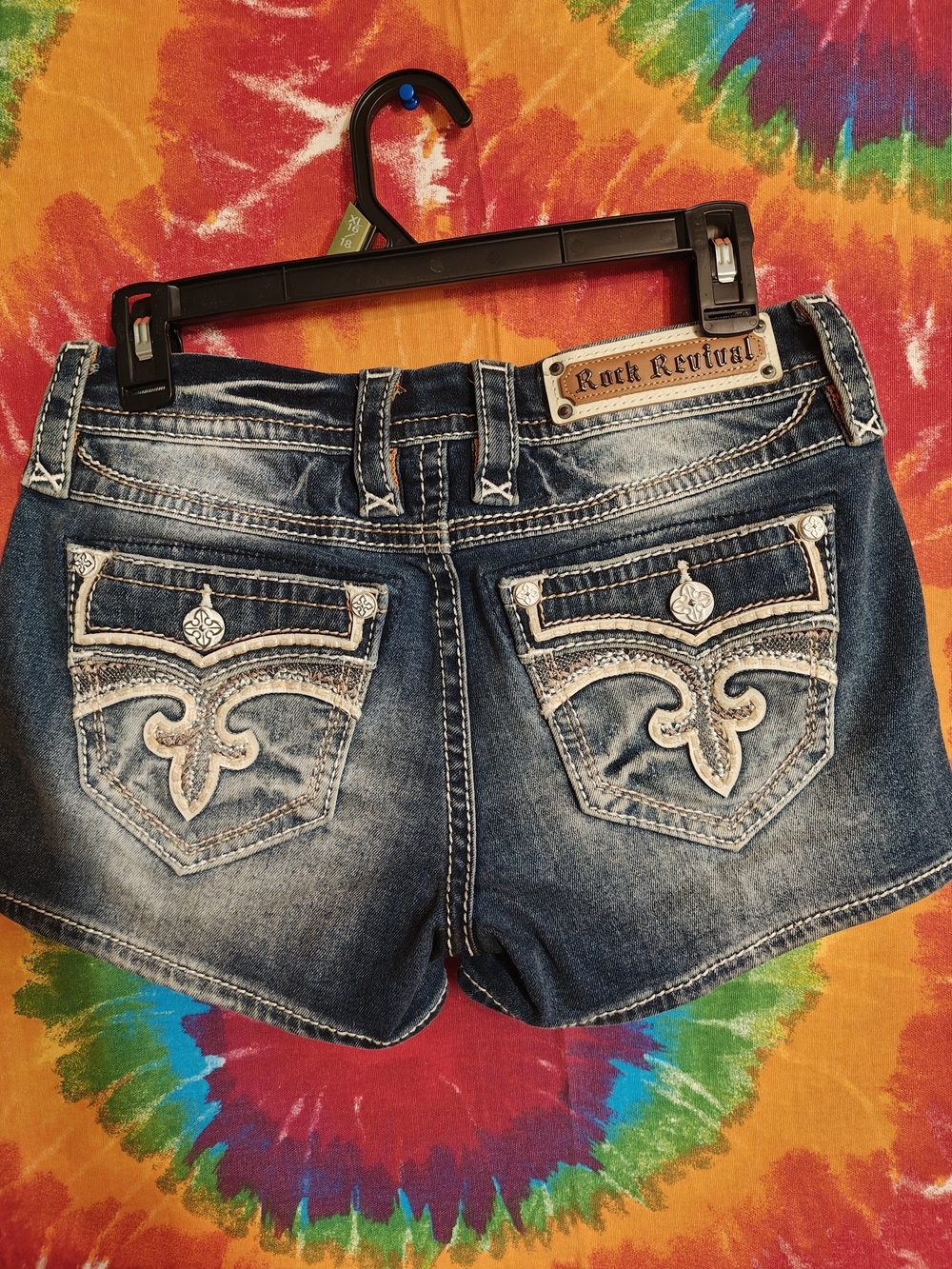 NWOT, Rock Revival Women's Dark Blue Distressed Denim Jean Shorts